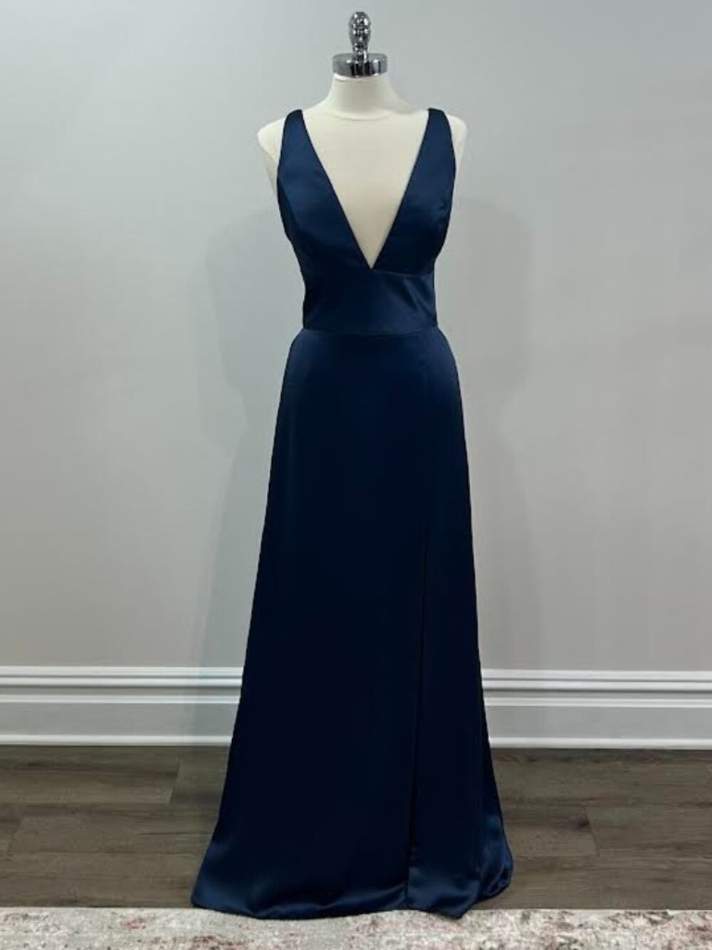 French Blue V-neck Satin Gown Style Sariah Size 12